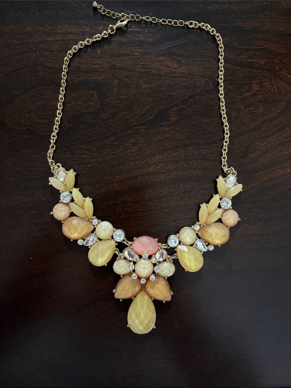 Statement Bib Necklace - Pink and Champagne Crystal Accents